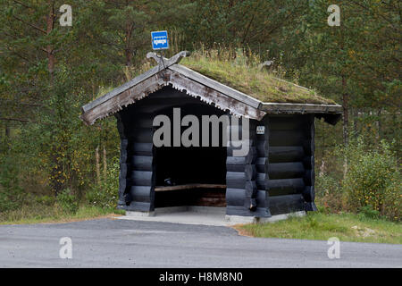 Arrêt de bus à toit d'herbe dans le Setesdal, Norvège Banque D'Images