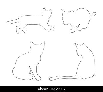 Le trajet des vecteurs de chats mis sur le fond blanc Illustration de Vecteur