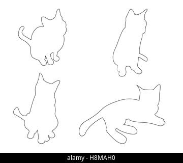 Le trajet des vecteurs de chats mis sur le fond blanc Illustration de Vecteur