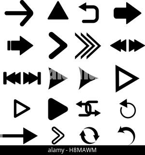 Bouton flèche vector icon set couleur noir sur fond blanc. Ligne interface isolée symbole pour app, web et musique digital illu Illustration de Vecteur