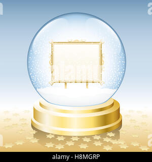 Snow globe avec cadre doré pour insérer une photo ou texte. Banque D'Images