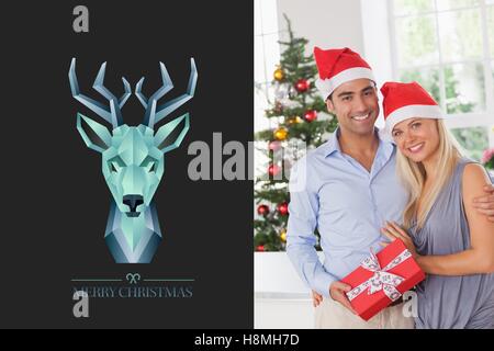 Le cerf bleu et Design Christmas Couple Banque D'Images