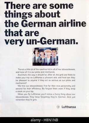 1960 Publicité Publicité Lufthansa, la compagnie aérienne allemande. Banque D'Images