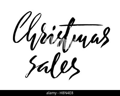 Les ventes de Noël lettrage dessiné à la main. Calligraphie faite à la main en couleur noir blanc isolé sur fond blanc pour votre conception. Vector illustration Illustration de Vecteur