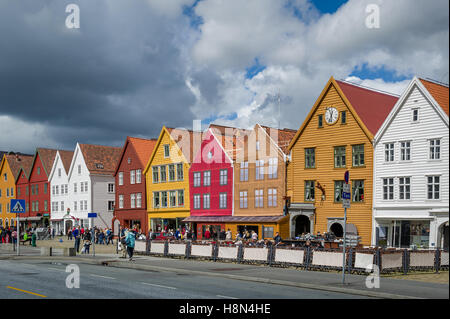 Maisons colorées célèbres Bergen street. Banque D'Images