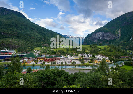 Flam ville vue aérienne, la Norvège. Banque D'Images