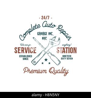 Station service étiquette vintage tee design, service de réparation automatique complète. d'impression typographie T-shirt personnalisé stamp, teeshirt graphique. Bon pour tee shirt print, emblème, le logo on web. Les images vectorielles Illustration de Vecteur