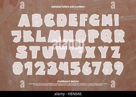 L'école, cartoon style lettres alphabet et chiffres sur tableau de texture. vector font type design classe tableau noir lettre. Illustration de Vecteur
