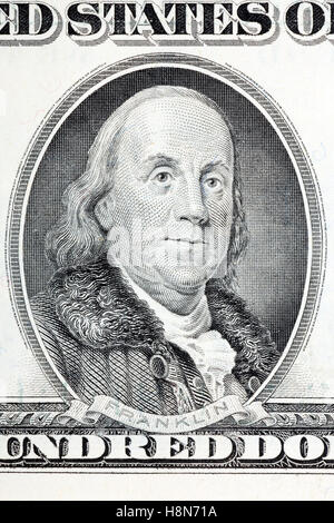 Benjamin Franklin un portrait de l'ancien-nous cent dollars Banque D'Images