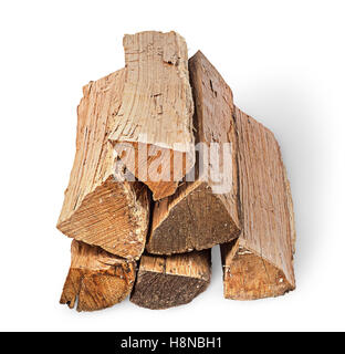 Pile de bois de chauffage le long de vue isolé sur fond blanc Banque D'Images