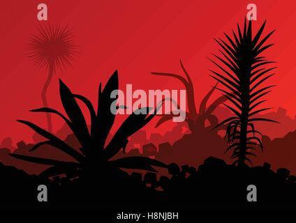 Silhouettes détaillée Cactus désert paysage nature background vector illustration Illustration de Vecteur