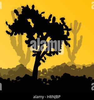 Silhouettes détaillée Cactus désert paysage nature background vector illustration Illustration de Vecteur