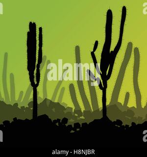 Silhouettes détaillée Cactus désert paysage nature background vector illustration Illustration de Vecteur