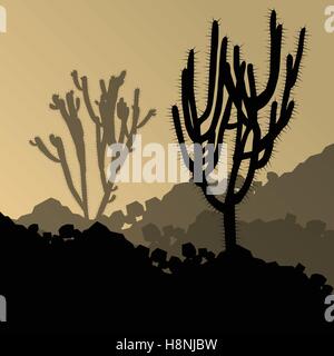 Silhouettes détaillée Cactus désert paysage nature background vector illustration Illustration de Vecteur