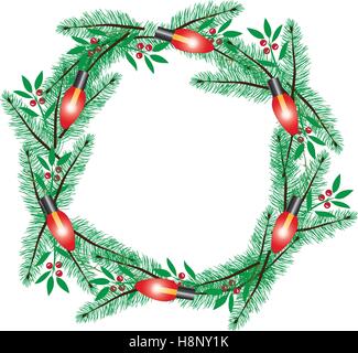 Vector illustration de couronne de Noël avec des lumières Illustration de Vecteur