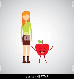 Girl cartoon cute apple et l'icône de fruits vector illustration eps 10 Illustration de Vecteur