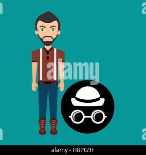 Jeune homme hipster hat et verres retro illustration vecteur eps 10 Illustration de Vecteur