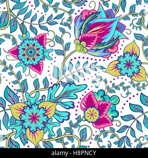 Belle vintage floral motif de fond transparent avec des fleurs bleu et rouge Illustration de Vecteur