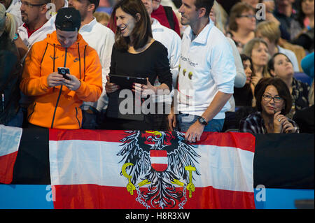 L'O2, Londres, Royaume-Uni. 15 novembre, 2016. Jour 3 après-midi match de simple, Dominic Thiem (AUT) bat GAEL MONFILS (FRA). Credit : sportsimages/Alamy Live News. Banque D'Images