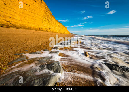 Burton Bradstock, Dorset, UK. 16 Nov, 2016. Météo britannique. Un bel après-midi ensoleillé rend les falaises de grès d'un éclat doré à Burton Bradstock Beach sur la côte jurassique du Dorset, sur une belle après-midi d'automne. L'emblématique golden Cliffs at Burton Bradstock sont belle mais dangereuse, car il y a de nombreux glissements de terrain au cours de l'année qui a conduit à un décès en 2012. Crédit photo : Graham Hunt/Alamy Live News Banque D'Images