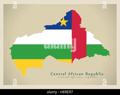 Carte moderne - République centrafricaine CF couleur du drapeau Illustration de Vecteur