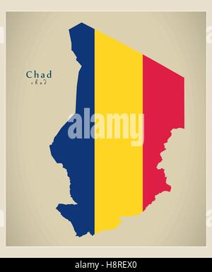 Carte moderne - drapeau Tchad TD couleur Illustration de Vecteur