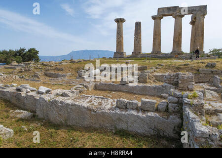 Le Temple d'Apollon à Corinthe antique, Grèce, Europe Banque D'Images