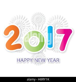 2017 Bonne année carte de souhaits avec Fireworks, fond blanc 10 EPS vectoriel Illustration de Vecteur