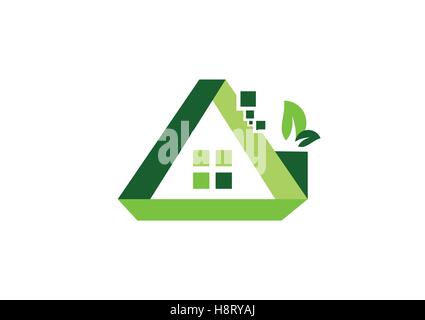 Green House logo, symbole, icône de l'immobilier vacances vecteur conception d'accueil Illustration de Vecteur