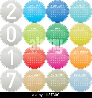 Calendrier original pour l'année 2017 dans les cercles d'un thème, en format vectoriel. Illustration de Vecteur