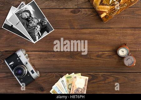 Des souvenirs de voyage Vintage Composition avec le noir et blanc Banque D'Images