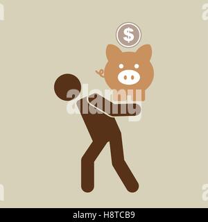 L'homme silhouette crise financière piggy coin vector illustration eps 10 Illustration de Vecteur