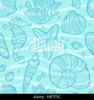 Modèle sans couture avec la vie marine. Illustration de Vecteur