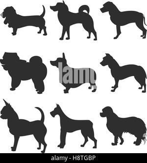 Silhouettes de chiens. Vecteur EPS 8, regroupées pour faciliter les modifications. Pas de formes ouvertes ou les chemins. Chiens de races, chien, vétérinaire, l'animal marche sitti Illustration de Vecteur