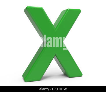 Rendu 3D gauche lettre X vert isolé sur fond blanc Banque D'Images