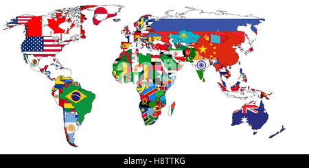 Carte politique de l'ancien monde avec les drapeaux des pays Banque D'Images