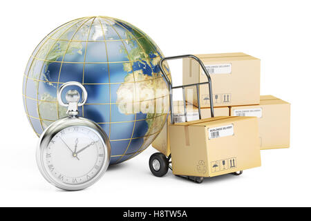 Expédition rapide et livraison partout dans le monde, rendu 3D concept isolé sur fond blanc Banque D'Images