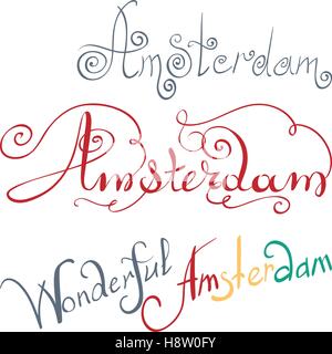 Amsterdam vecteur inscriptions écrites à la main Illustration de Vecteur