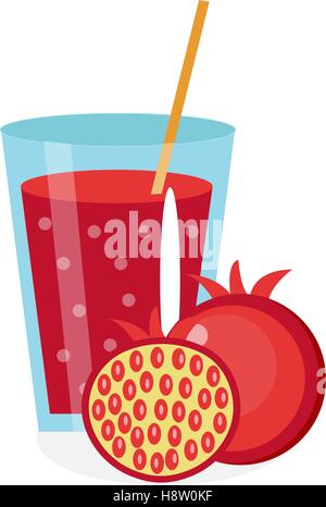 Du jus de grenade dans un verre. Produits frais isolé sur fond blanc. les fruits et icône. verre, compote. Cocktail grenadine. Vector illustration Illustration de Vecteur