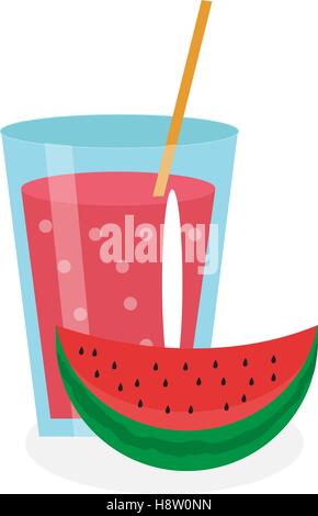 Dans un verre de jus de pastèque. Produits frais isolé sur fond blanc. Vector illustration Illustration de Vecteur