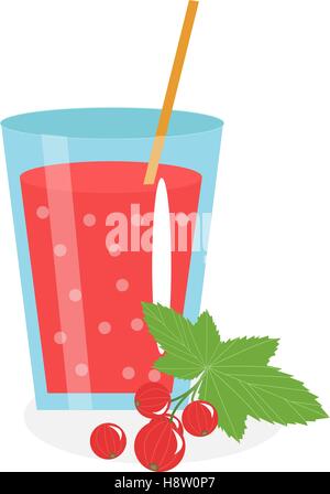 Dans un verre de jus de cassis. Produits frais isolé sur fond blanc. les fruits et l'icône. Boisson rouge, compote. Cocktail de fruits. Vector illustration Illustration de Vecteur