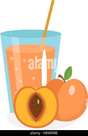 Dans un verre de jus de pêche. Produits frais isolé sur fond blanc. les fruits et icône. verre, compote. Apricot smoothie cocktail. Vector illustration Illustration de Vecteur