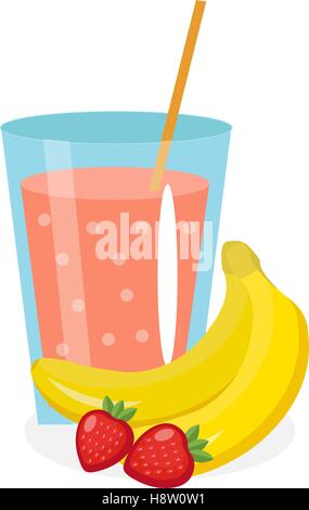 Jus de fraises-bananes dans un verre. Frais. et isolé sur fond blanc. Vector illustration Illustration de Vecteur