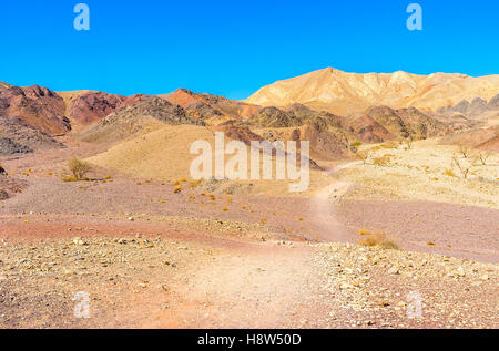 Les montagnes d'Eilat sont célèbres pour leurs couleurs vives et des formes intéressantes, Israël. Banque D'Images