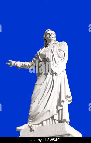 Statue de Rigas Feraios (1757-1798) à l'Université d'Athènes, Athènes, Grèce sur fond bleu Banque D'Images