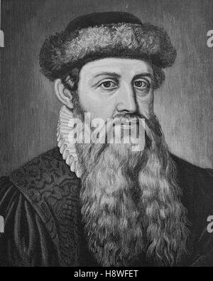 Johannes Gensfleisch zur Laden zum Gutenberg est un forgeron allemand, Goldsmith, l'imprimante et l'éditeur qui a introduit l'impression vers l'Europe Banque D'Images