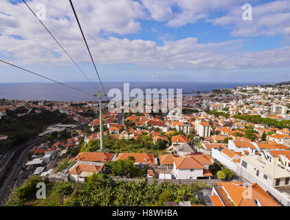 Portugal, Madère, Funchal, vue sur le téléphérique Funchal-Monte Téléphérique. Banque D'Images