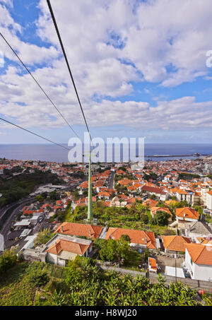 Portugal, Madère, Funchal, vue sur le téléphérique Funchal-Monte Téléphérique. Banque D'Images