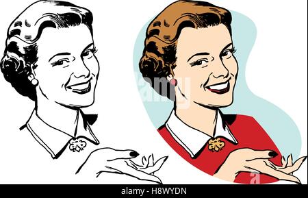 Portrait of a smiling woman pointing Illustration de Vecteur