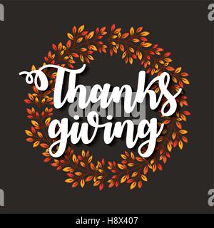 Joyeux thanksgiving card avec guirlande de feuilles. design coloré. vector illustration Illustration de Vecteur